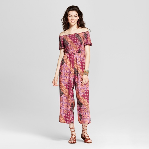 smocked off the shoulder jumpsuit